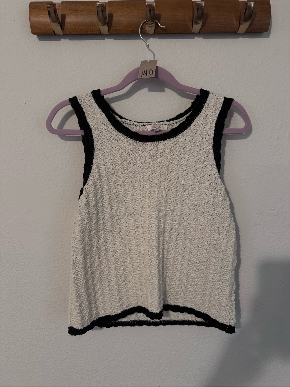 Textured White Tank with Black Trim - Women's Summer Top